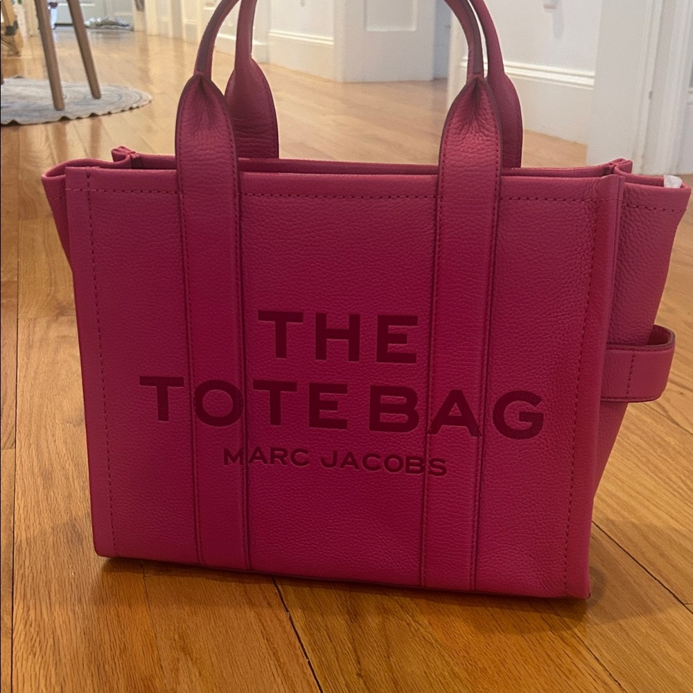 MJ Pink Tote Bag, Pebbled Leather, Top-Handle. Size Medium (13L x6D x11H)